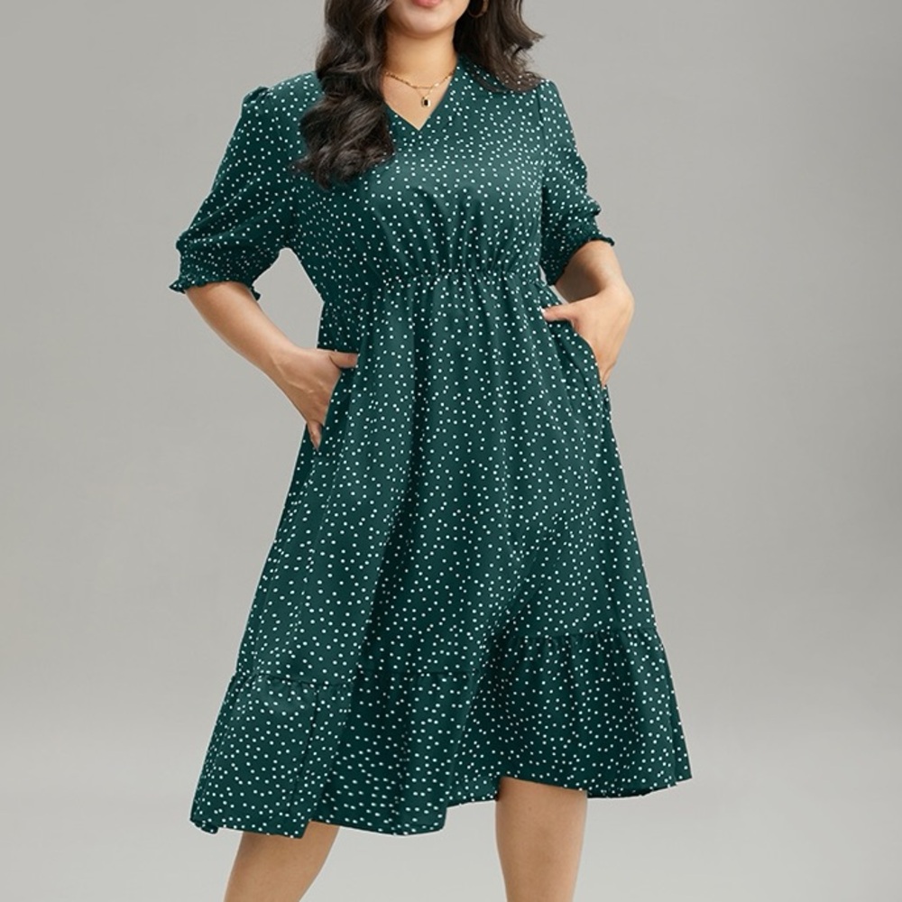 BloomChic Green and White Polka Dot Balloon Sleeve Dress Size Large